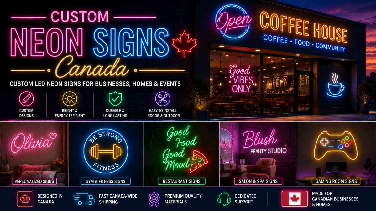 Custom Neon Signs Canada: Choosing LED Neon Signs for Homes, Businesses, and Storefront Visibility