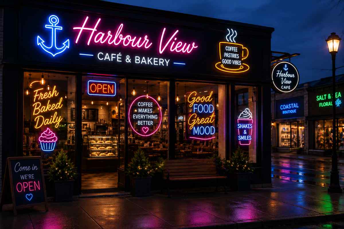 Custom LED neon storefront sign in Canada