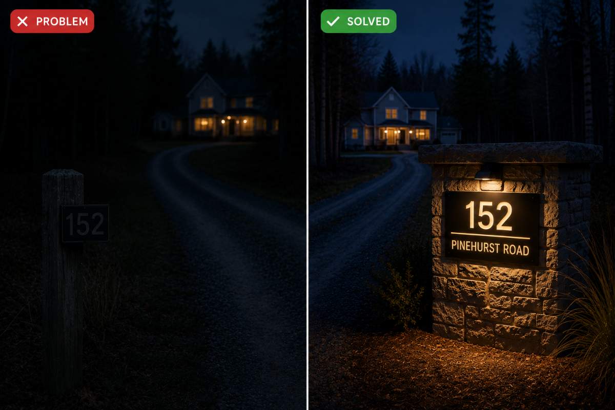 Illuminated house number and street name sign