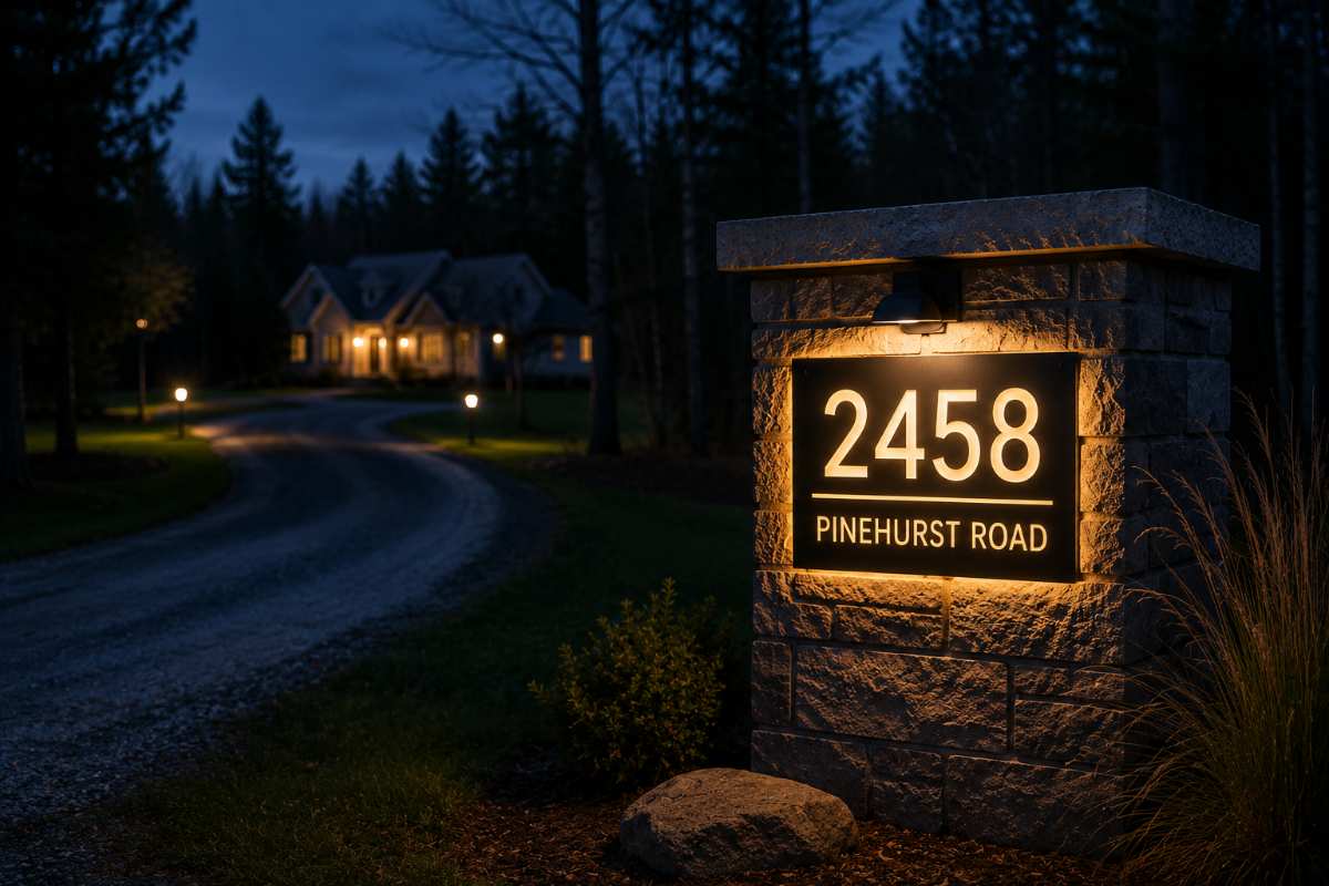 Illuminated house number and street name sign