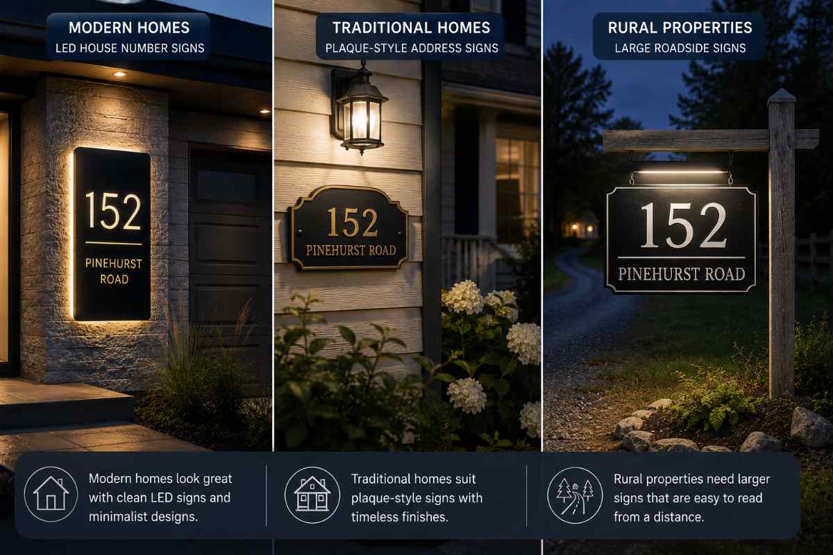 Modern vs traditional address sign styles