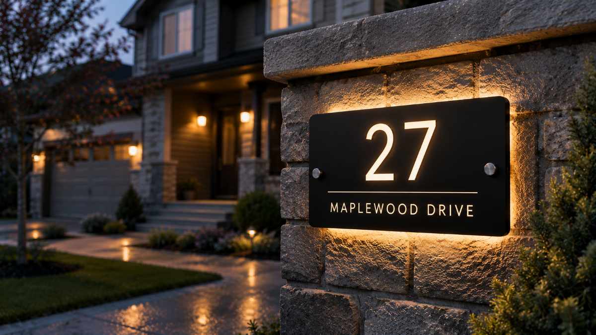 Outdoor address sign in residential property