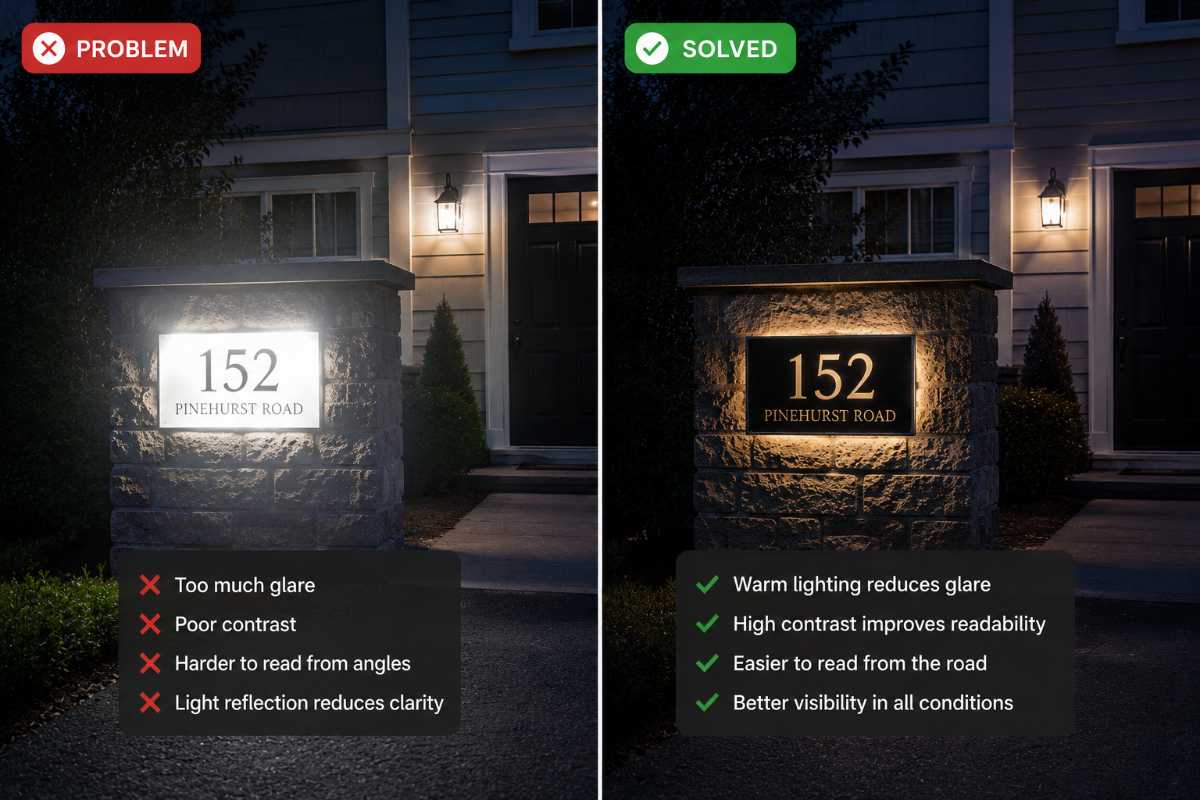 Warm LED illuminated house number sign